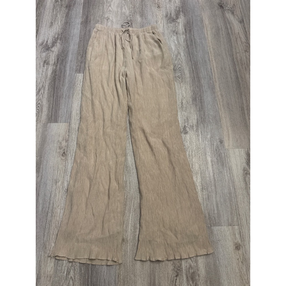 Abercrombie & Fitch Tan Crinkle Textured Wide Leg Drawstring Pants Small